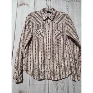 Cruel Denim Shirt Mens Large Western Pearl Snap Aztec Print Long Sleeve Southwes